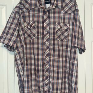 Wrangler Blue and Red Casual Button Down Shirt